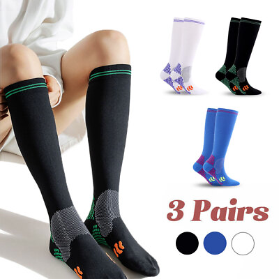 #ad 3 Pair Wide Calf Compression Socks for Men Women 20 30 mmHg Diabetic Socks S XXL