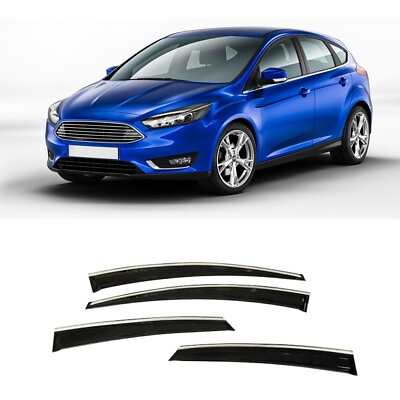#ad For Ford Focus Mk3 Hathback 2011 2017 Premium Wind Deflector 4pc Chromium Plated