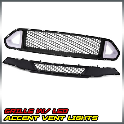 #ad Fit For 2018 21 Ford Mustang Front Upper Grille w LED Light Holes amp; Lower Grille