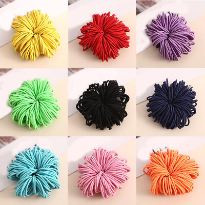 #ad 100Pc 3CM Kids Ponytail Hair Holder Thin Elastic Rubber Band Colorful Hair Ties