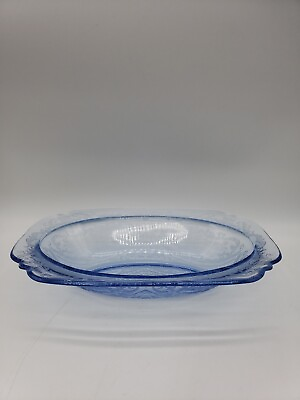 #ad Vintage Federal Light Blue Madrid Depression Glass Oval Bowl 9¾quot; x 7quot;×2quot;