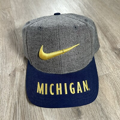 #ad Vintage Nike Michigan Wolverines Hat Snapback NCAA College Gray Blue Wool Cap