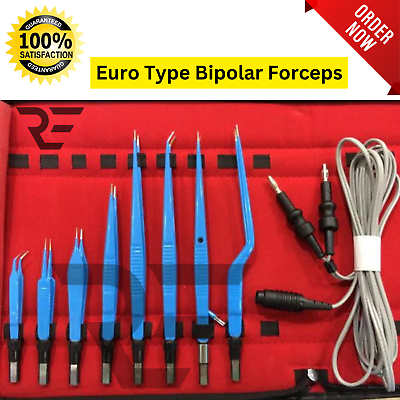 #ad Euro Type Bipolar Forceps Blue Reusable With Silicon 3 Meter Cord 9 Best Pcs CE