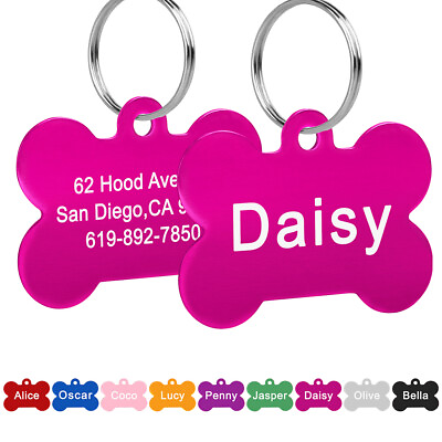 #ad Personalized Pet Name ID Tags for Dog Custom Double Sided Engraved Bone Shape