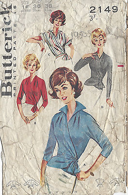 #ad 1950s Vintage Sewing Pattern B36quot; WRAP AROUND BLOUSE R703