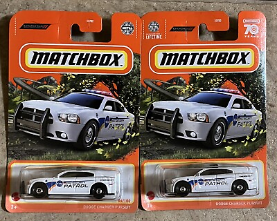 #ad 2022 Matchbox White Dodge Charger Pursuit KSC Security 86 100 LOT OF 2