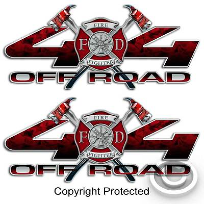 #ad #ad Red 4x4 Firefighter Truck Sticker Set Volunteer Fire Department Decal for Ford