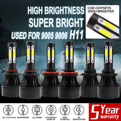 #ad 4 Side Combo 90059006H11 LED Headlight Fog Light Kit High Low Beam Bulbs White