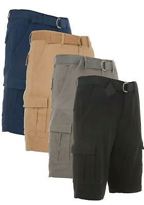 #ad Men’s Cargo Shorts Stretch Lightweight Cotton Twill Multi Pockets Belted Short
