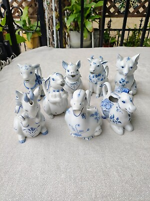 #ad Set of 9 Country Friends 1986 Franklin Mint Animal Creamers By Hallie Greer