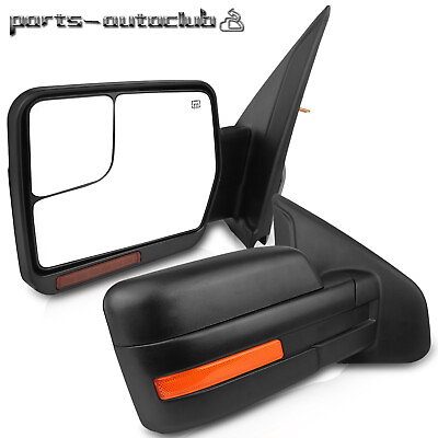 #ad Power Heated Signal Puddle Light Side Tow Mirrors Pair For 2004 2014 Ford F 150