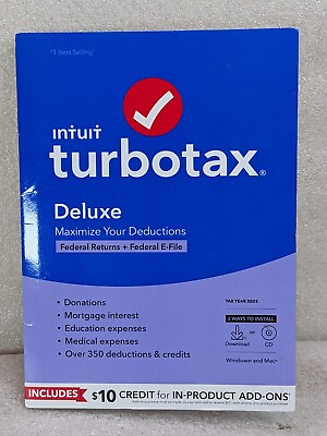 🔥NEW🔥 Turbotax Deluxe 2022 Federal and State Tax Software Windows and Mac F