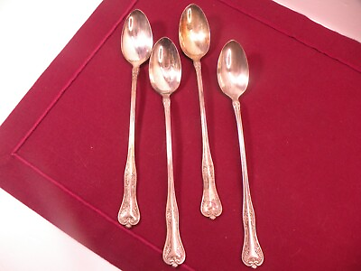 #ad Set Of 4 National Silverplate Iced Tea Spoons 1908 Queen Elizabeth 7 1 2quot;