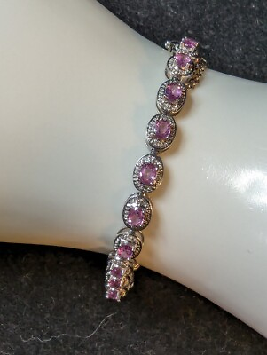 #ad Pink Sapphire and 14K White Gold 7quot; Bracelet 10.49 Grams