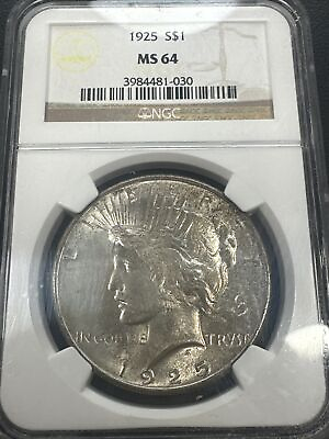 #ad 1925 P $1 Peace Silver Dollar NGC MS 64 Uncirculated UNC BU