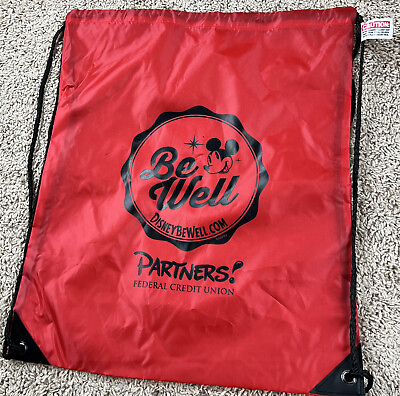 #ad #ad DISNEY Partners Federal Credit Union Disney Be Well Mickey Drawstring Bag Red