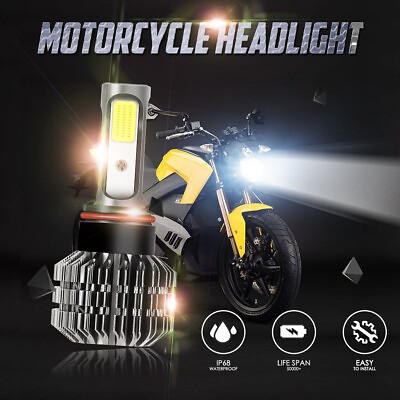 #ad 3 Side Universal LED Motorcycle Headlight Bulb Hi Lo Beam 6500K H4 BA20D H6 HS1