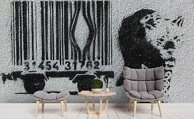 #ad 3D Banksy Bar Code Wallpaper Wall Mural Removable Self adhesive 344