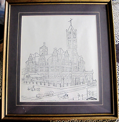 #ad #ad Lucy Mullendore The Union Station Pen And Ink Drawing 173 250 Framed Signed