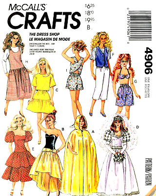 #ad Vintage 1990 Barbie Clothes Pattern Reproduction McCall#x27;s 4906 Uncut