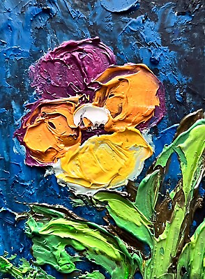 #ad Pansy Flower Oil Painting Impasto Textured Palette Knife Pansies Miniature Art