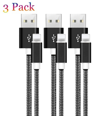 #ad 3 Pack 10FT Charger Cable For Apple iPhone 14 13 12 11 Charger Cord Cable Black