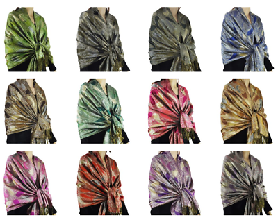 #ad On Sale Fashion Metallic Paisley Pashmina Scarf Shawl Wrap 1 Dozen Assort Color