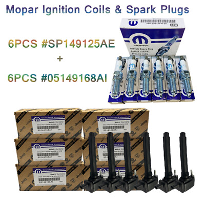 #ad 6 Pack Mopar Ignition Coils amp; Spark Plugs For Chrysler Jeep Dodge Ram 3.6L UF648