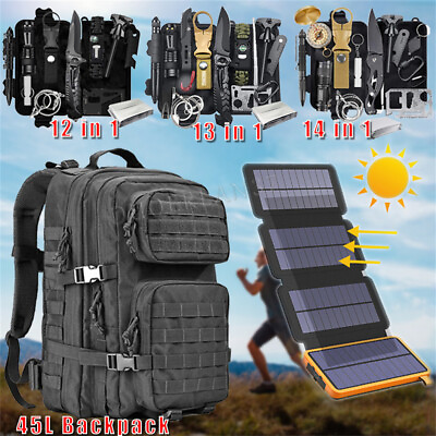 #ad Bug Out Bag Outdoor Emergency Survival Gear Solar Power Bank Charger Backpack