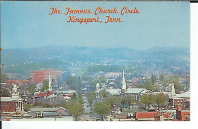 #ad CC 356 TN Kingsport Famous Church Circle Aerial View Chrome Postcard Tennessee