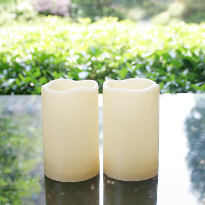 #ad 2Pcs Flameless LED Candle Lights Battery Operated Flickering Pillar Candles