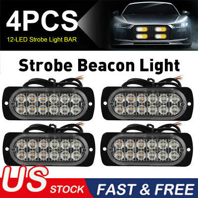 #ad 4PCS Strobe 12 LED Car Truck New Beacon Warning Hazard Flash Light Bars US
