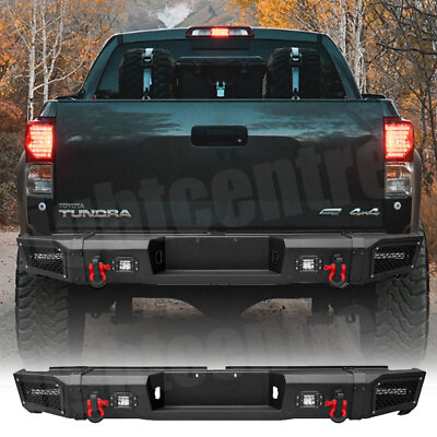#ad Steel Black Rear Bumper W D rings amp; LED Lights For Toyota Tundra 2007 2013