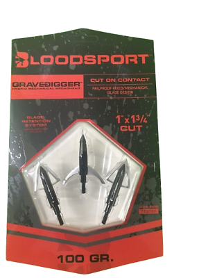 #ad BLOODSPORT Gravedigger 4 Blade Hunting Hybrid Mechanical Broadhead 100 Grain