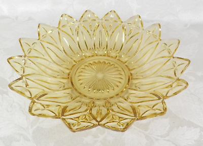 #ad #ad Vintage Federal Glass Amber Serving Bowl Starburst Sunflower Petal 10quot; W