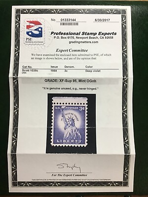 #ad Scott #1035c 3c Liberty Series PSE Graded XFS 95 Mint NH Certificate 