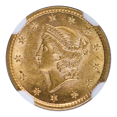 #ad 1853 $1 Gold Liberty Head NGC MS61