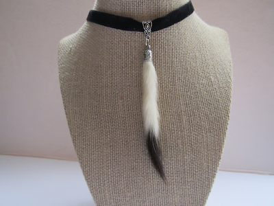 #ad Ermine Tail Pendant Weasel Tail Necklace Animal Fur Choker Jewelry Boho Jewelry