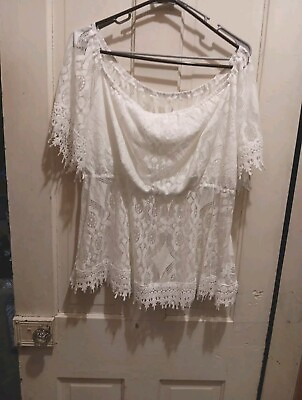#ad Shein Curve Top Womans Size 2X White Blouse Off Shoulder Embroidery Lace Summer
