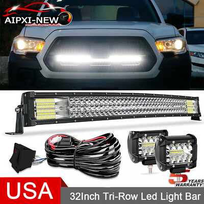 #ad Bumper 32quot; Straight LED Light Bar 4#x27;#x27;Pods Fog Lamp Wire Kit For 06 10 Hummer H3