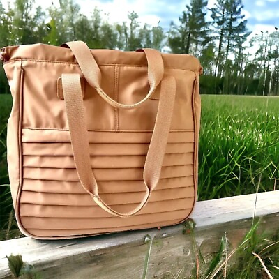 #ad Vintage Nylon Packable Travel Tote Shopper Bag Double Handles Drawstring Zipper