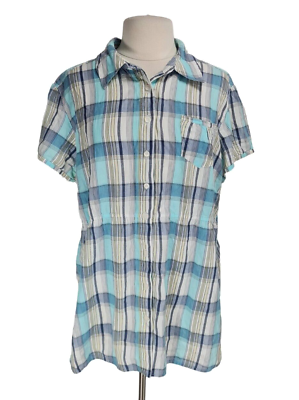 #ad SONOMA Women Plus Size 2X Plaid Button Up Shirt Elastic Waist Short Sleeve 236P