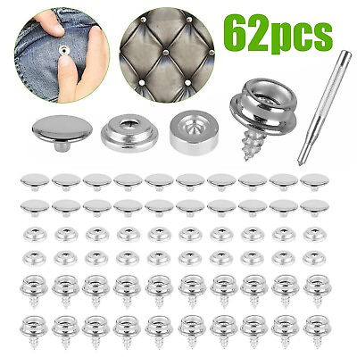 #ad #ad 62 X Stainless Steel Fastener Snap Press Stud Cap Button Marine Boat Canvas Set