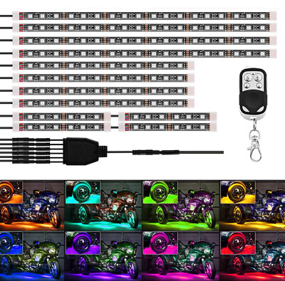 #ad 12PCS RGB Motorcycle LED Light Accent Glow Neon Strip Kit Remote Control US
