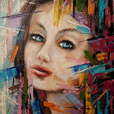 #ad Original Oil Painting Abstract Modern Portrait Woman Impasto Girl face Handmade