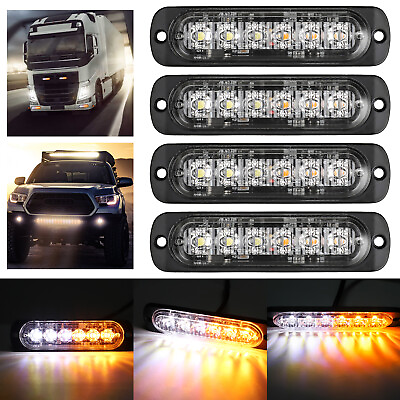 #ad 4PCS 6 LED Strobe Light Bar Car Truck Flashing Warning Hazard Beacon Amber White