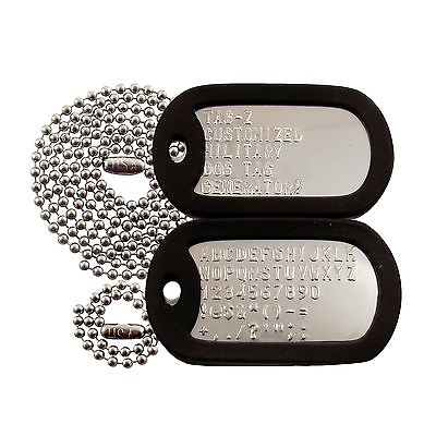 #ad 2 Military Dog Tags Custom Embossed STAINLESS GI Identification w Silencers