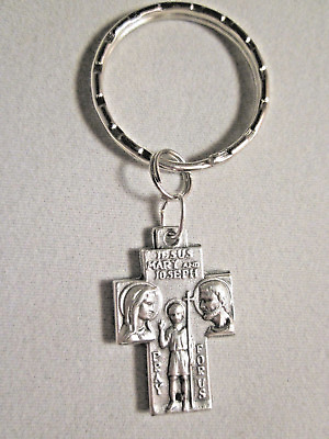 #ad JMJ Holy Family St Christopher Medal Cross Key Ring