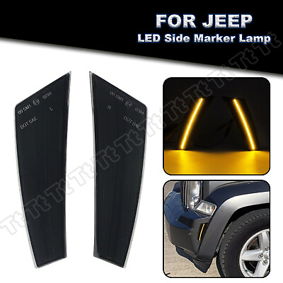 #ad For 2008 2012 Jeep Liberty Full LED Front Bumper Side Marker Signal Light Smoked