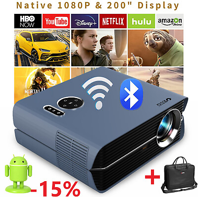 #ad Android 9.0 Wifi Projector LED Native 1080P Blue tooth Proyector BT Airplay HDMI
